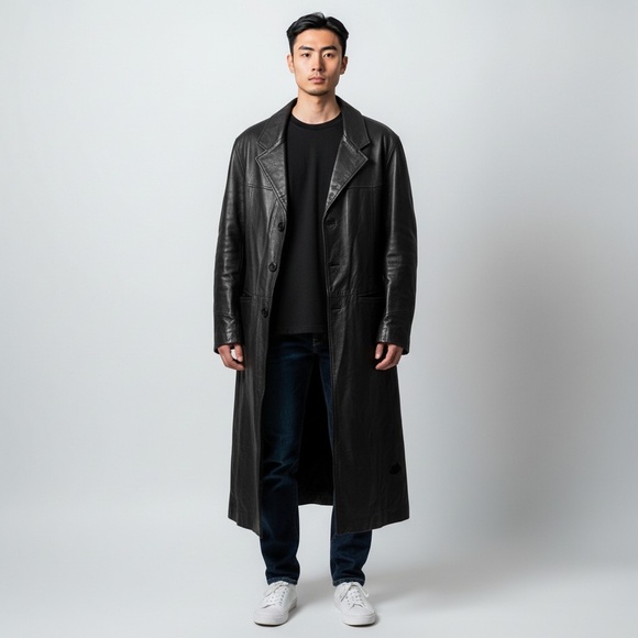 Other - Vera Pelle Vintage Long Black Leather Coat – Men's